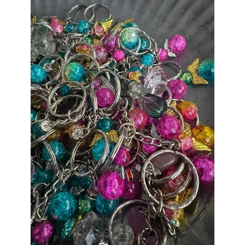 Angel Keychains Bulk Lot Crackle Bead Charms Silver Gold Wings Over 1 lbs